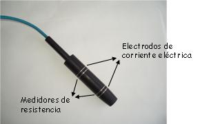 Detalle del sensor Martek-SCT en su configuracin vertical de los cuatro electrodos